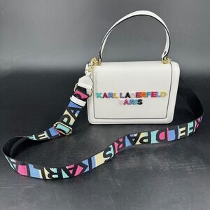 NEW Karl Lagerfeld Paris Crossbody Convertible Purse White Leather Signed